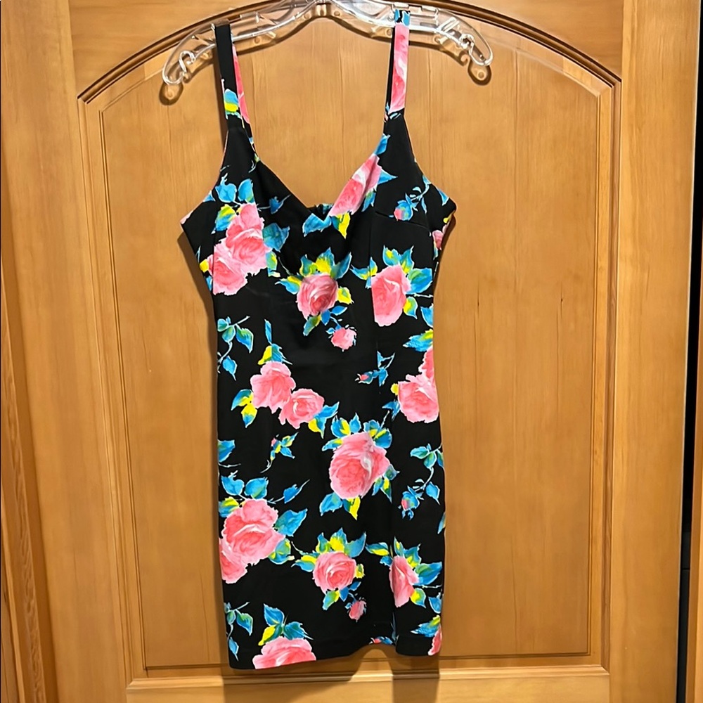 Frederick's of Hollywood Black Floral Mini Bodycon  Dress